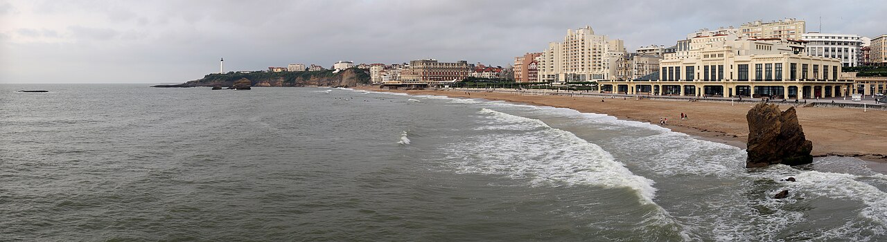 Grande Plage in Biarritz on the French Atlantic coast, popular with surfers.
