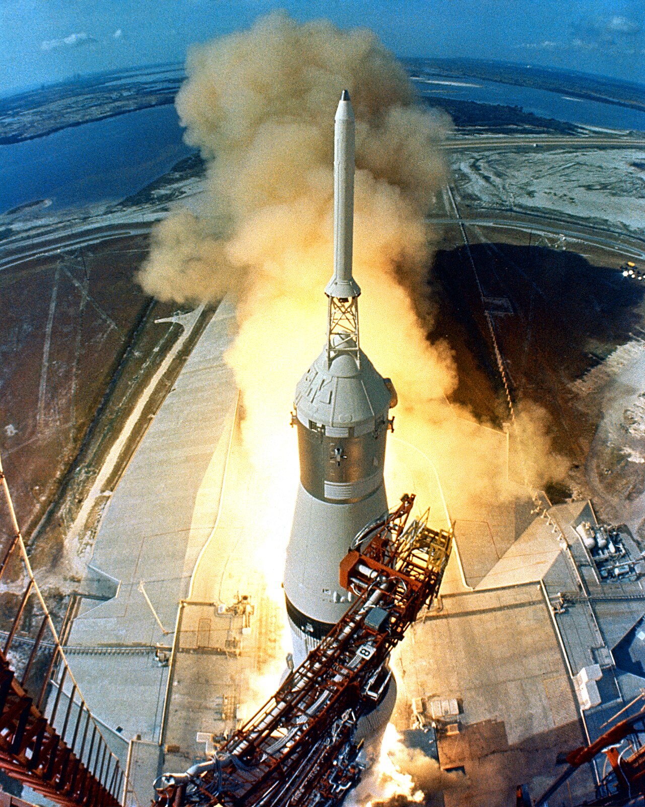 Saturn V rocket launch — Apollo 11, evocative of Alabama's Space Camp heritage.