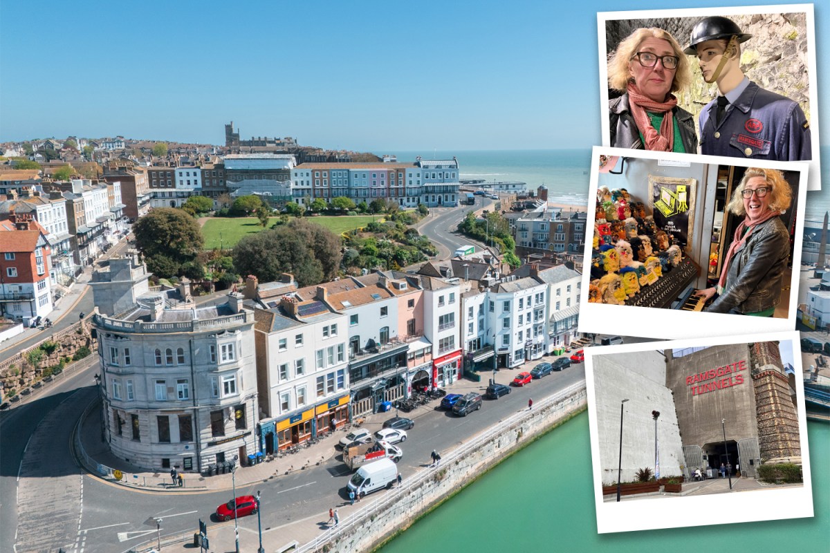 Ramsgate seaside collage — sandy beach, harbour and Kent coast.