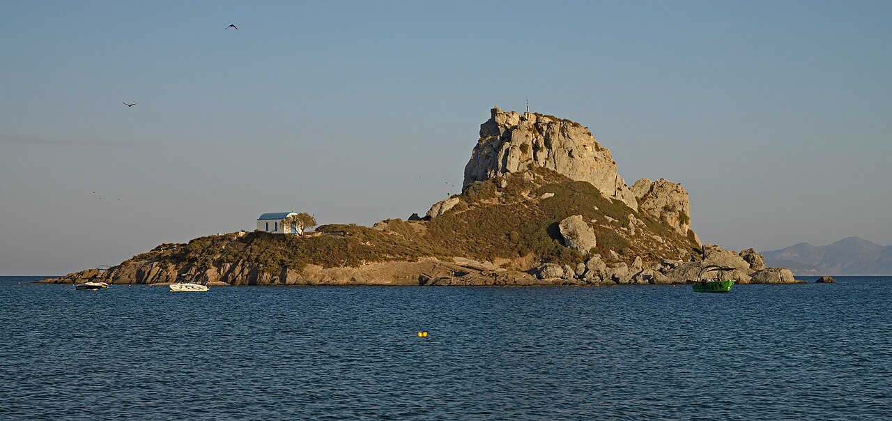 Waterfront view of Kos Town harbour in the Dodecanese, Greece.