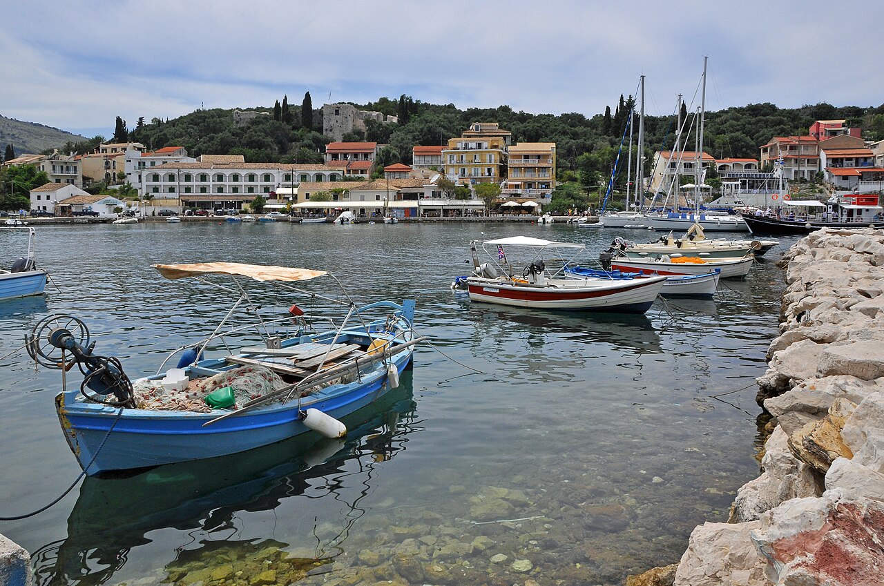 Kassiopi harbour, Corfu — a Mamma Mia filming location.